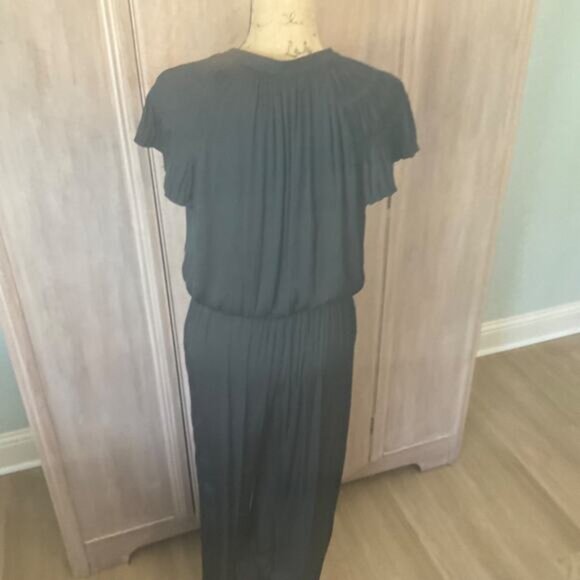 Anthropologie Current Air Black  wide leg jumpsuit pants  pleated ruched v neck - Picture 12 of 15